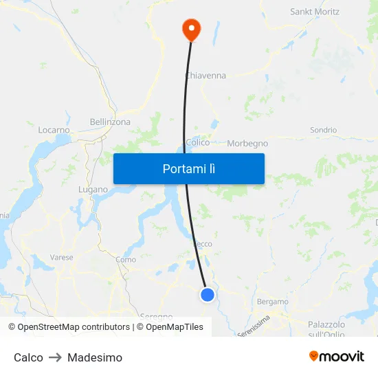 Calco to Madesimo map