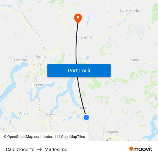Calolziocorte to Madesimo map