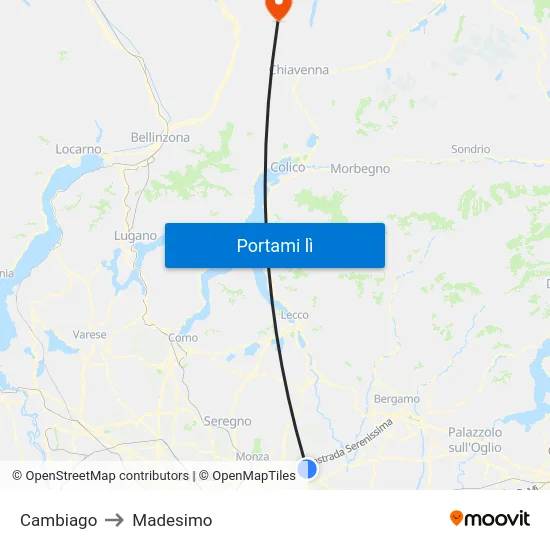 Cambiago to Madesimo map