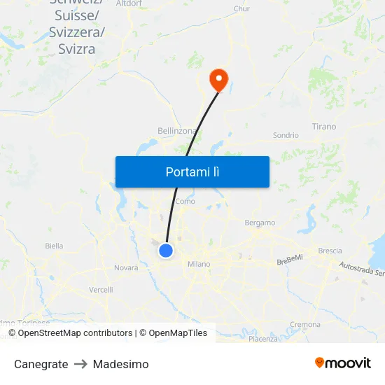Canegrate to Madesimo map