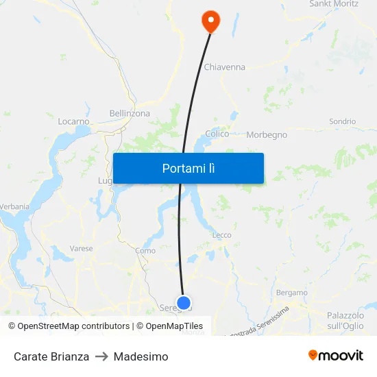 Carate Brianza to Madesimo map