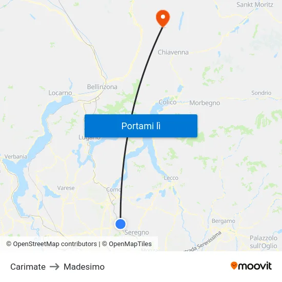 Carimate to Madesimo map