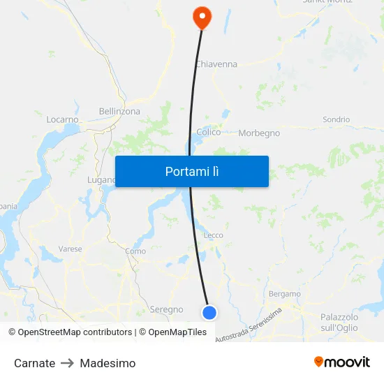 Carnate to Madesimo map