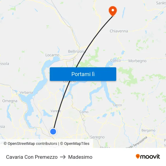 Cavaria Con Premezzo to Madesimo map