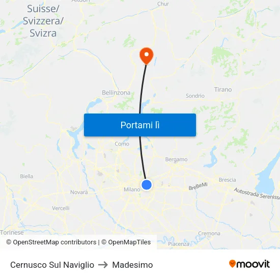 Cernusco Sul Naviglio to Madesimo map