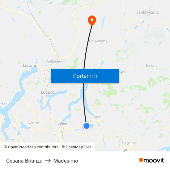 Cesana Brianza to Madesimo map