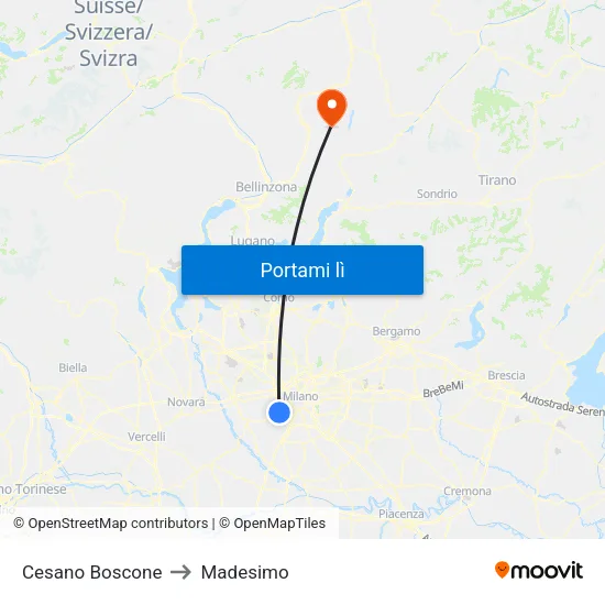 Cesano Boscone to Madesimo map