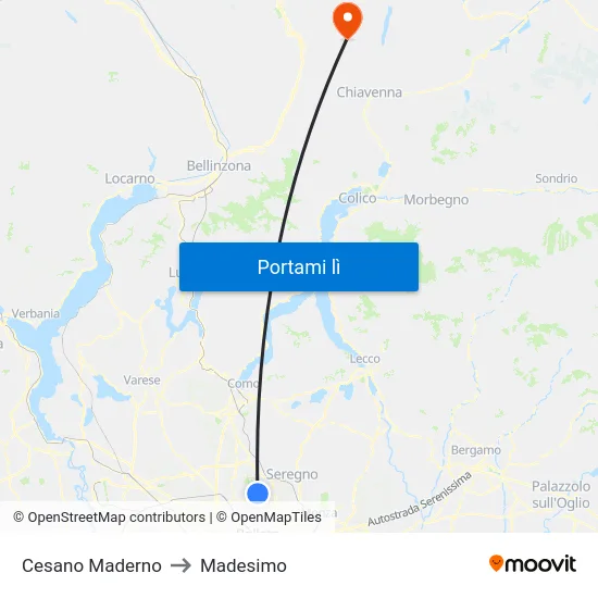 Cesano Maderno to Madesimo map