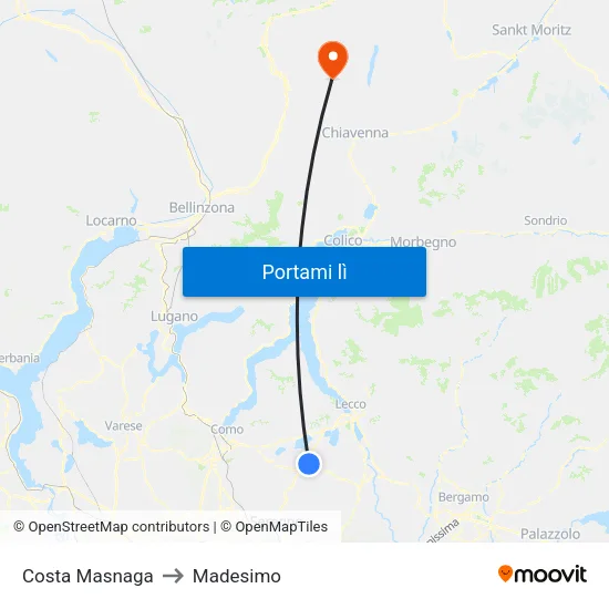 Costa Masnaga to Madesimo map