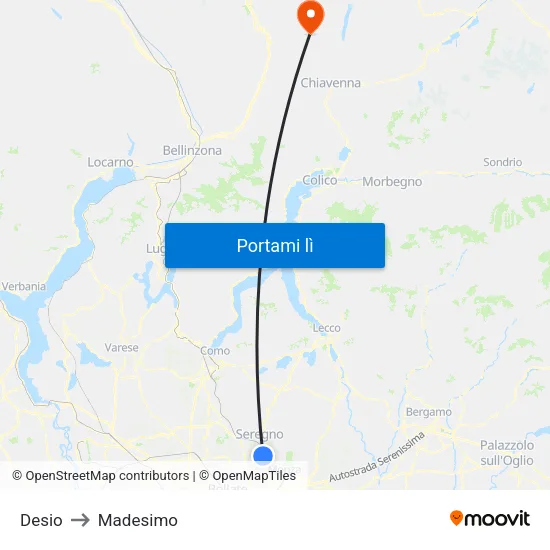 Desio to Madesimo map