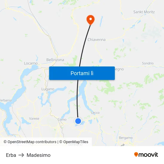 Erba to Madesimo map