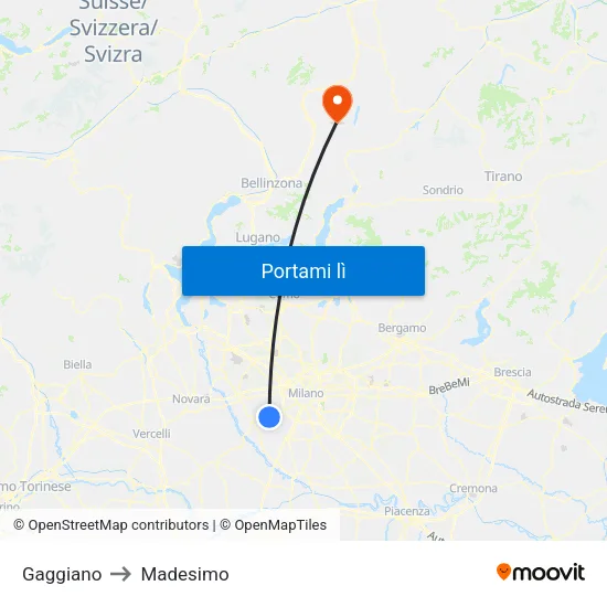 Gaggiano to Madesimo map