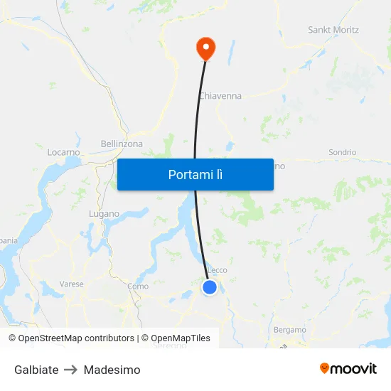 Galbiate to Madesimo map