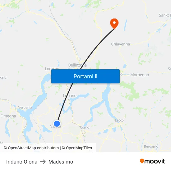 Induno Olona to Madesimo map