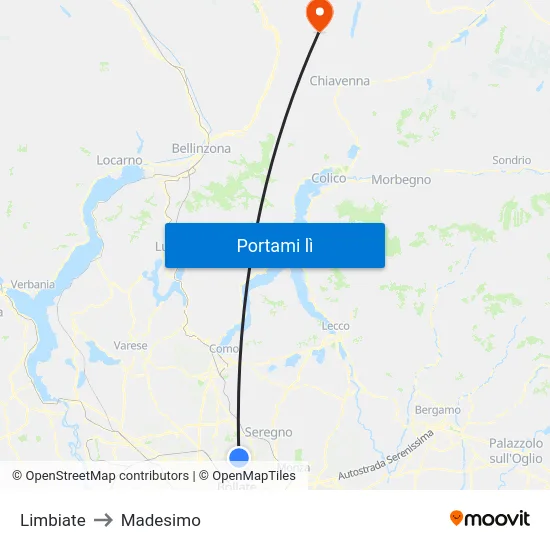 Limbiate to Madesimo map