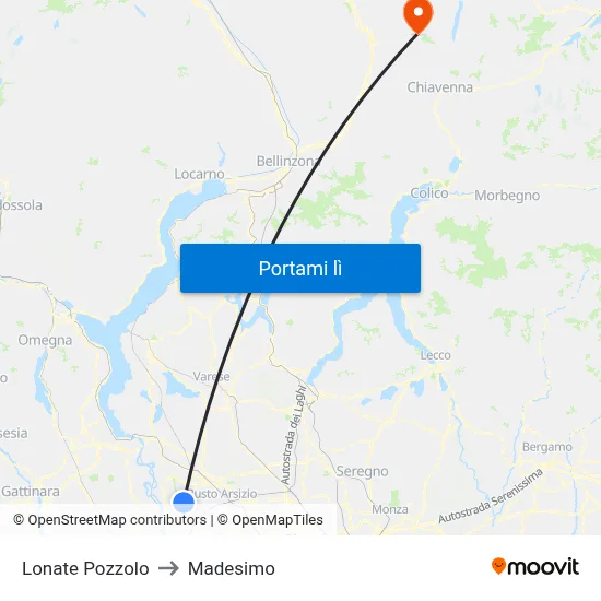 Lonate Pozzolo to Madesimo map