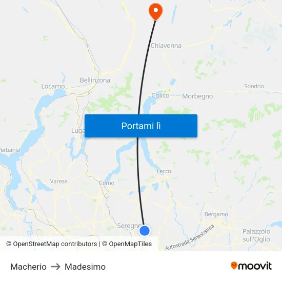 Macherio to Madesimo map