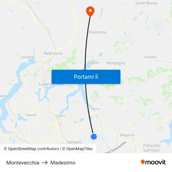 Montevecchia to Madesimo map