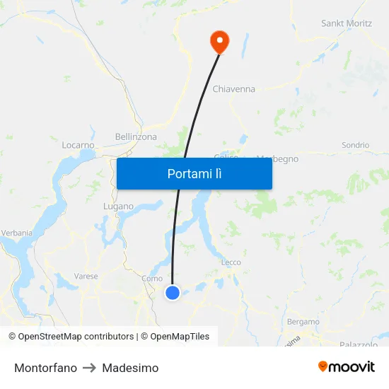 Montorfano to Madesimo map