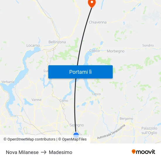 Nova Milanese to Madesimo map