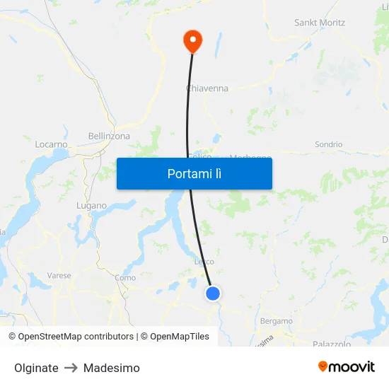 Olginate to Madesimo map