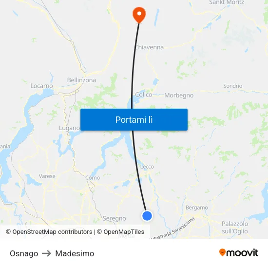 Osnago to Madesimo map
