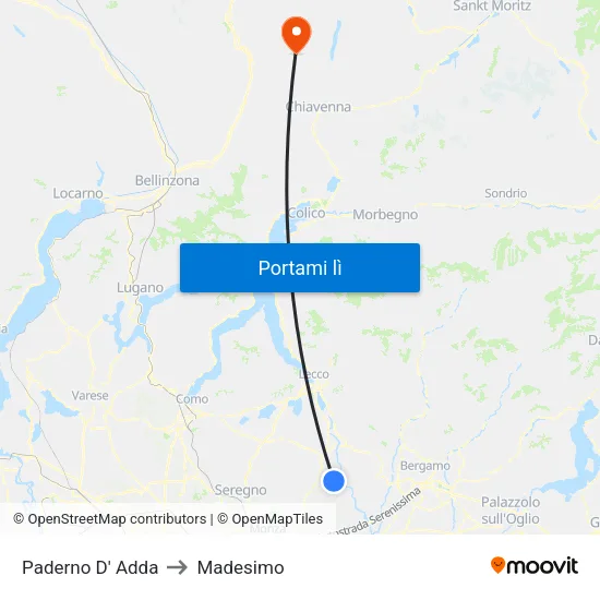 Paderno D' Adda to Madesimo map