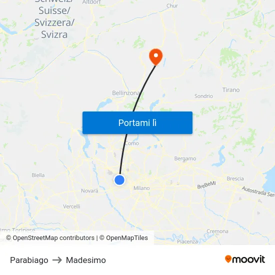 Parabiago to Madesimo map