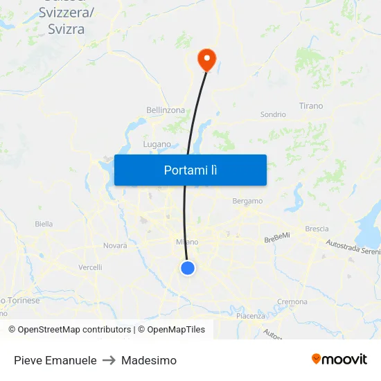 Pieve Emanuele to Madesimo map