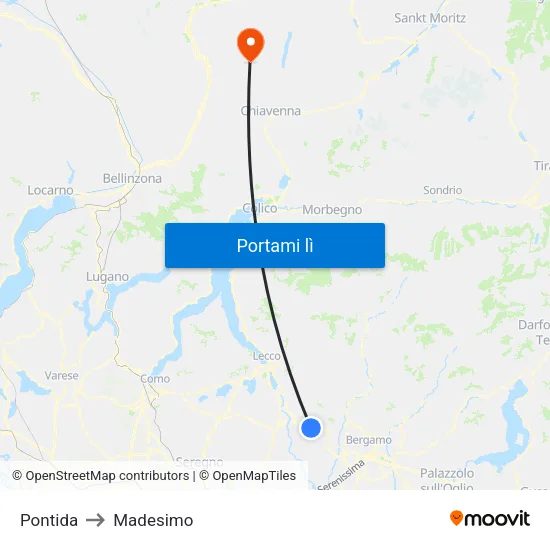 Pontida to Madesimo map