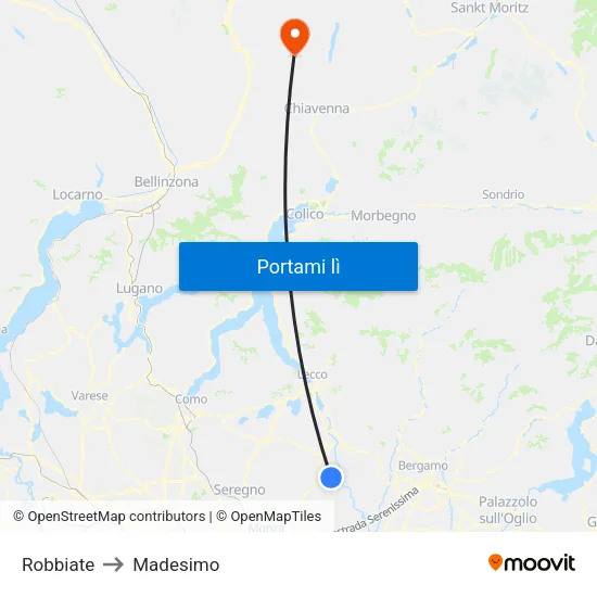 Robbiate to Madesimo map