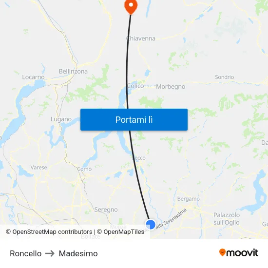 Roncello to Madesimo map