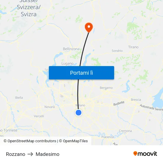 Rozzano to Madesimo map