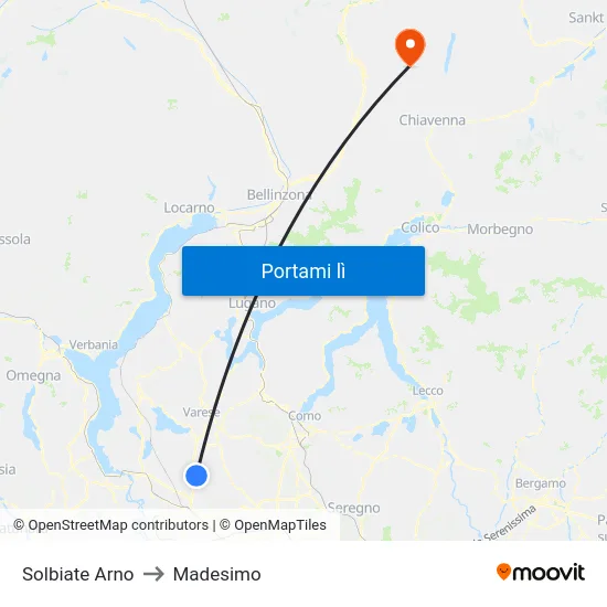Solbiate Arno to Madesimo map