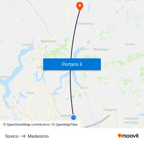 Sovico to Madesimo map
