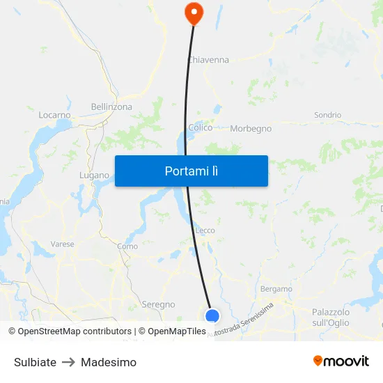Sulbiate to Madesimo map