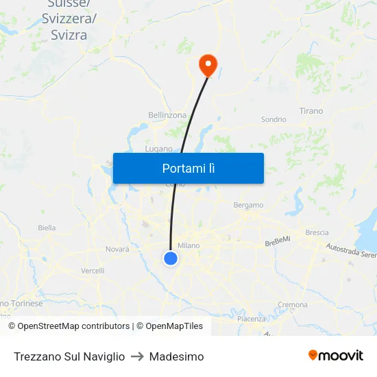 Trezzano Sul Naviglio to Madesimo map