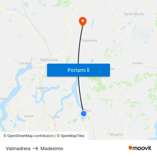 Valmadrera to Madesimo map