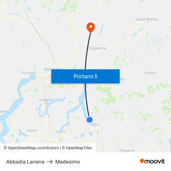 Abbadia Lariana to Madesimo map