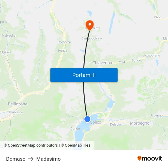 Domaso to Madesimo map