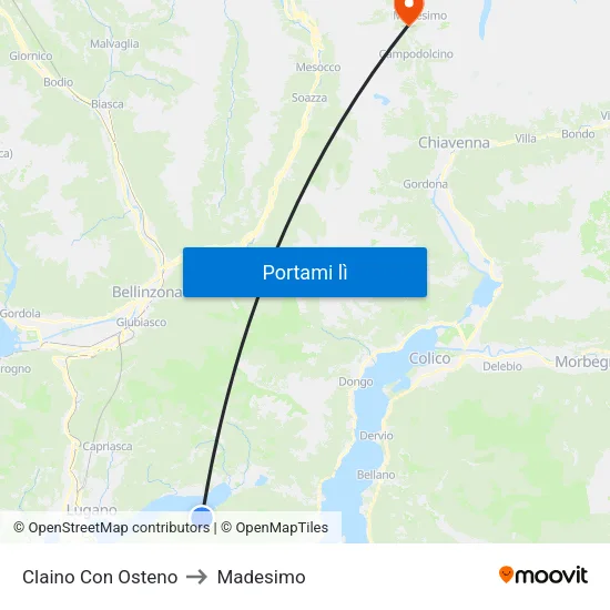 Claino Con Osteno to Madesimo map