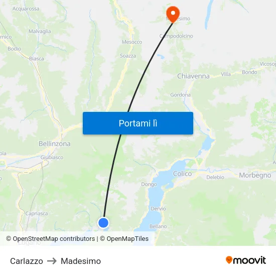 Carlazzo to Madesimo map