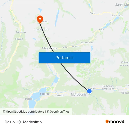 Dazio to Madesimo map