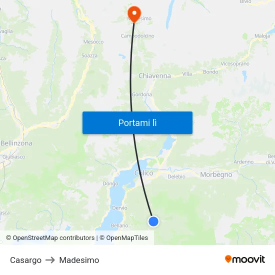Casargo to Madesimo map