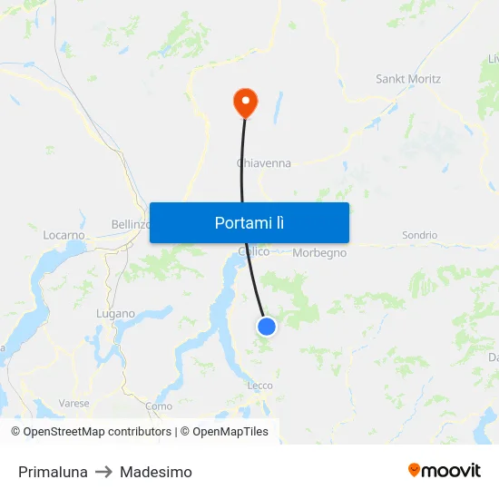 Primaluna to Madesimo map