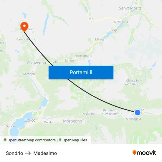 Sondrio to Madesimo map