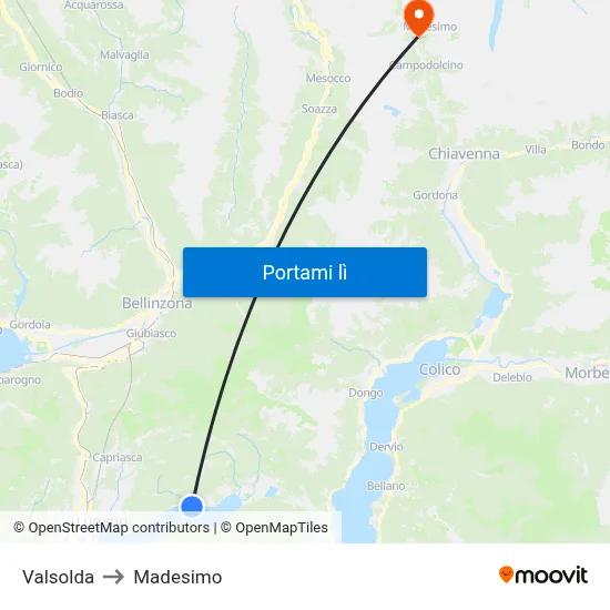 Valsolda to Madesimo map