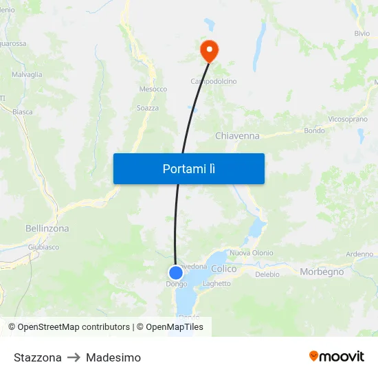 Stazzona to Madesimo map