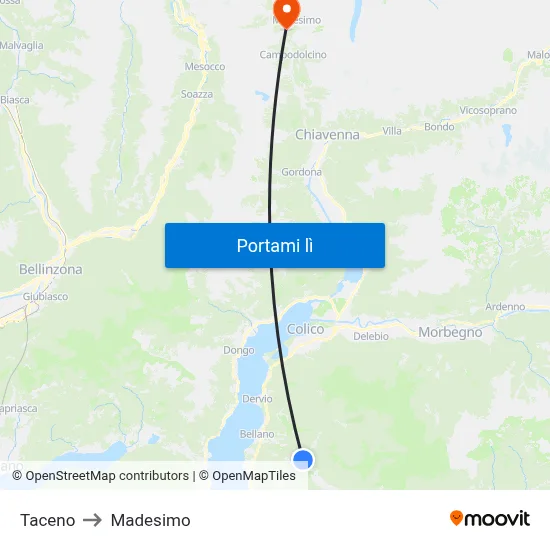 Taceno to Madesimo map