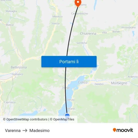 Varenna to Madesimo map